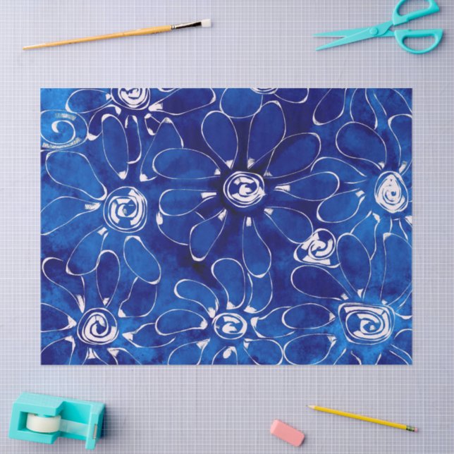 Papel De Seda Abstrato disies Blue Floral Decoupage (Arte )