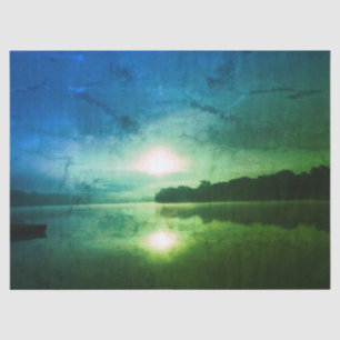 Papel De Seda Abstrato do nascer do Sol da Manhã Verde Azul no C