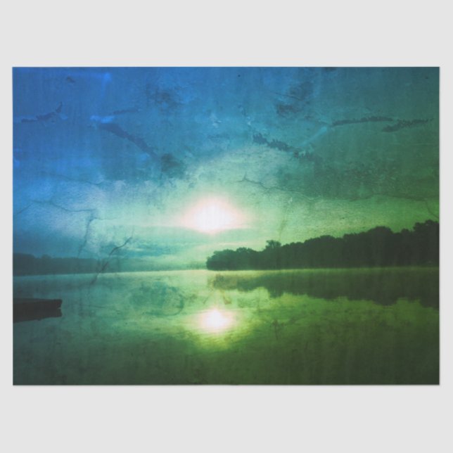 Papel De Seda Abstrato do nascer do Sol da Manhã Verde Azul no C (Frente )