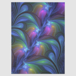 Papel De Seda Abstrato Fractal Colorido Luminoso Azul Rosa Verde