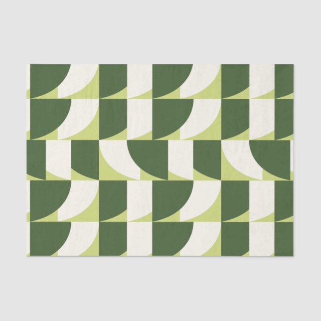 Papel De Seda Abstrato Geométrico Branco Verde (Frente )