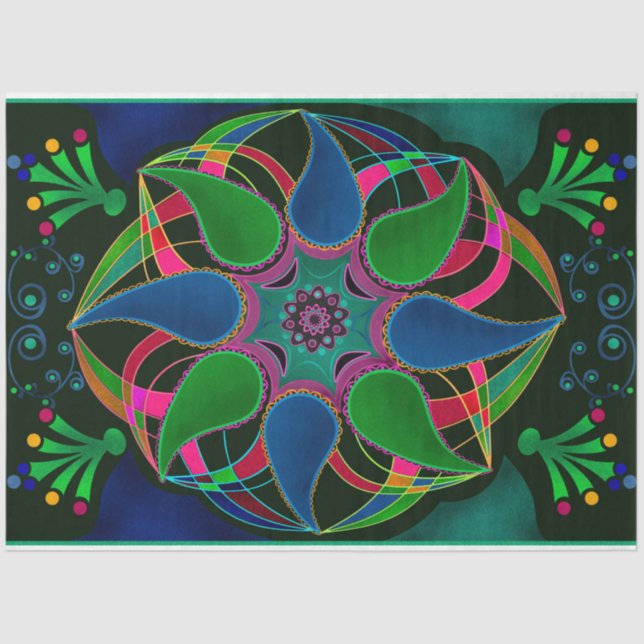 Papel De Seda Abstrato mandala leste asiático redondo preto orna (Frente )