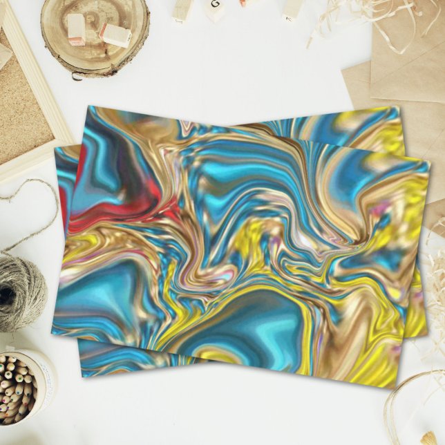 Papel De Seda abstrato marble espirra azul-azul-turquesa-lacrime (abstract marble swirls yellow teal turquoise blue tissue paper)