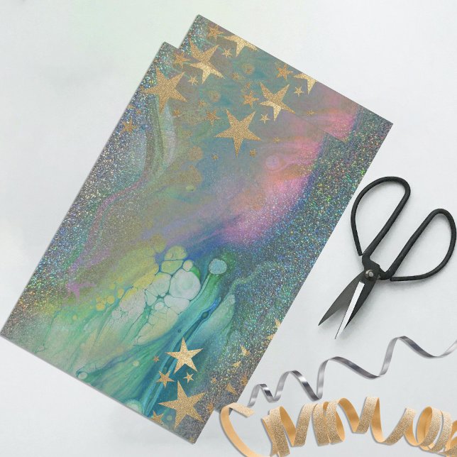 Papel De Seda Abstrato Modern Starry Glitter Liquid Decoupage (Criador carregado)