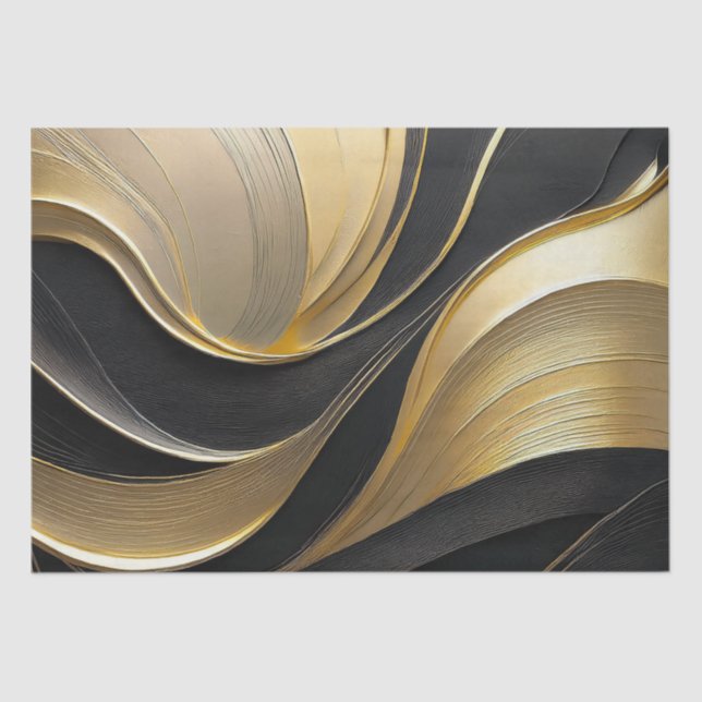Papel De Seda Abstrato moderno preto e Dourado (Frente )