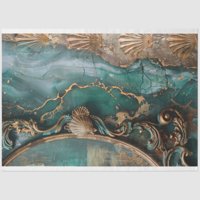 Papel De Seda Abstrato Ocean & Shells, Mídia Mista (Frente )