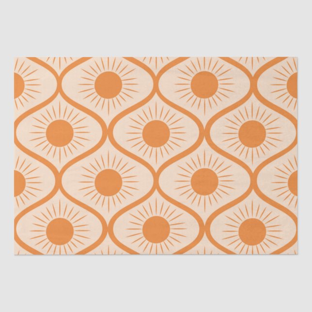 Papel De Seda Abstrato Orange Sun no Meio século Ogee (Frente )