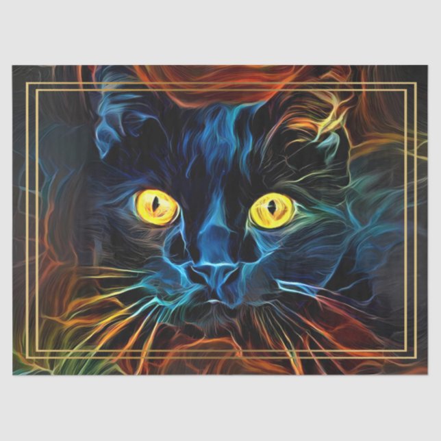 Papel De Seda Abstrato Rainbow Black Cat Decoupage (Frente )