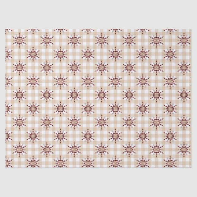 Papel De Seda Abstrato Red Snowflakes em Cream Decoupage (Frente )
