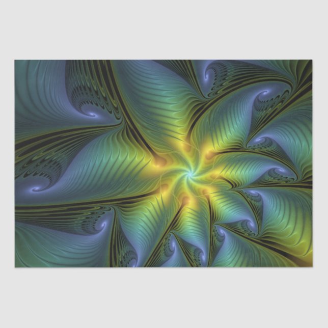 Papel De Seda Abstrato Star, Ouro Verde brilhante Arte Fractal (Frente )