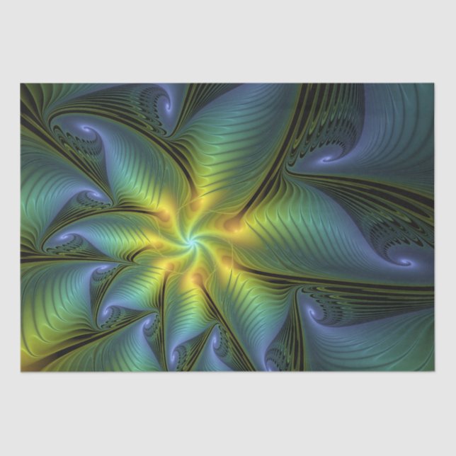 Papel De Seda Abstrato Star, Ouro Verde brilhante Arte Fractal (Frente )