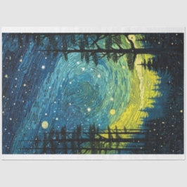 Papel De Seda Abstrato Starry Night Forest Decoupage Paper