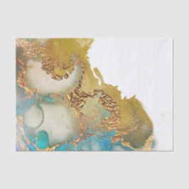 Papel De Seda Abstrato Teal Dourado Agate Watercolor