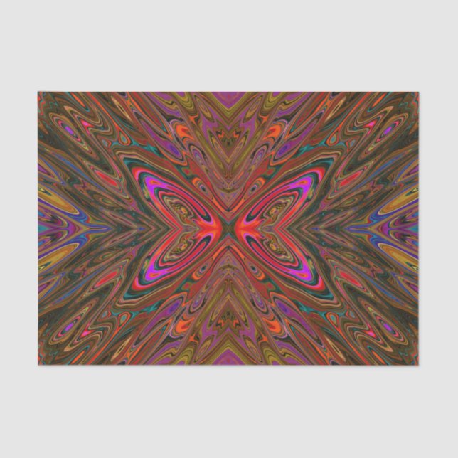 Papel De Seda Abstrato Trippy Orange e Magenta Butterfly (Frente )