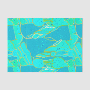 Papel De Seda Abstrato, Turquesa, Aqua e Dourado