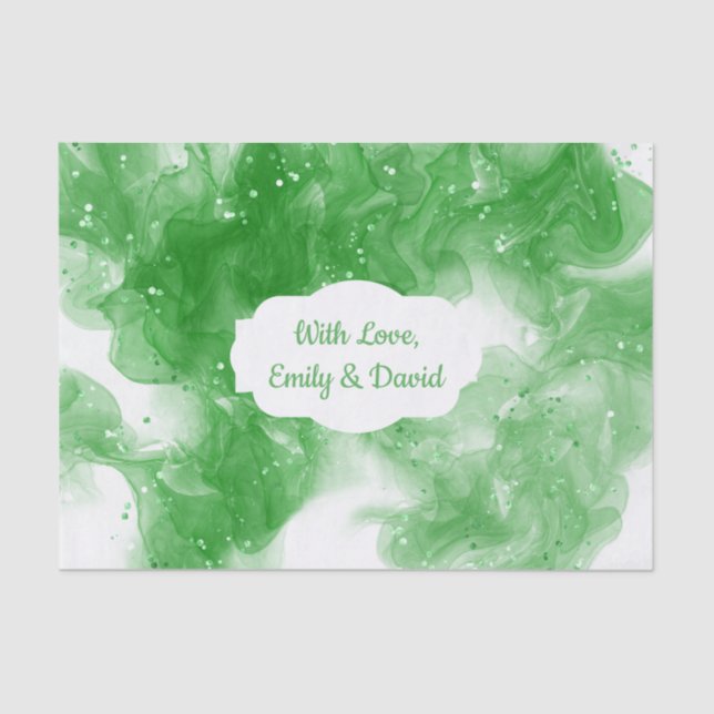 Papel De Seda Abstrato Verde Arte de Tinta Álcool Personalizada (Frente )