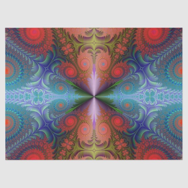 Papel De Seda Abstrato Vermelho Azul Fractal Design 37 Decoupage (Frente )