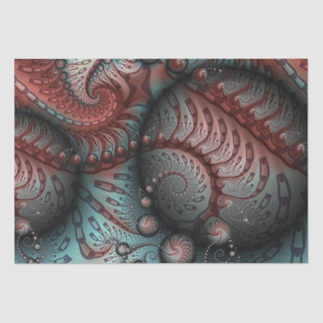 Papel De Seda Abstrato Vivid Fantasy Fractal Art Brown Blue (Frente )