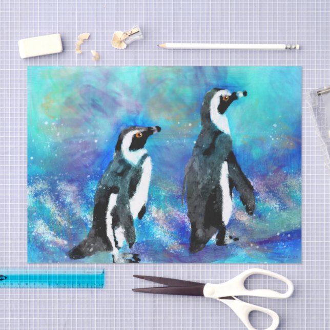 Papel De Seda Abstrato Whimsical Penguin Casal Decoupage (Arte )
