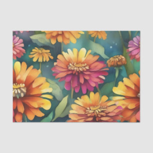 Papel De Seda Abstrato Zinnia Colorida Floral Watercolor