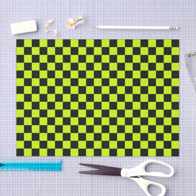 Papel De Seda Acid green black checkerboard pattern (Arte )