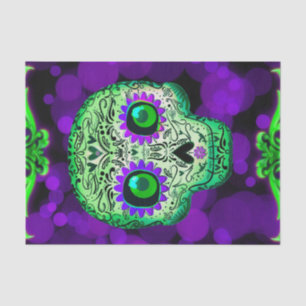 Papel De Seda Açúcar Verde e Roxo Caveira Brilhante Festa de Hal
