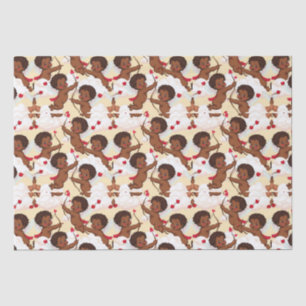 Papel De Seda Adorável Cherub Afro-Americano com Corações
