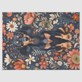 Papel De Seda Adorável Dachshund Flores Vibrantes Decoupage