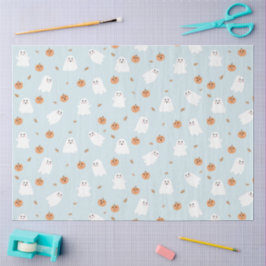 Papel De Seda Adorável Fantasma & Abóbora Padrão Azul de Hallowe