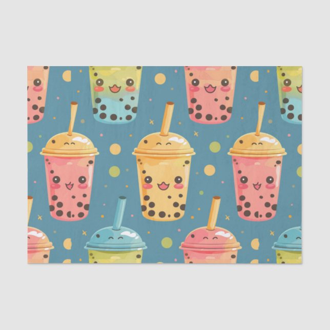 Papel De Seda Adorável Kawaii Boba Drink Design (Frente )