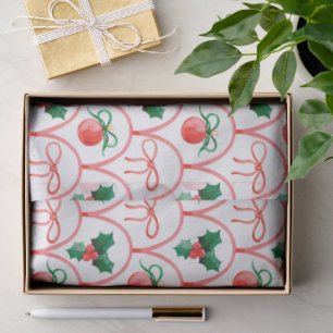 Papel De Seda Adornos de Natal em Aquarela & Azevinho Lindos