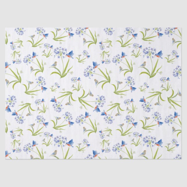 Papel De Seda African Lily with Bluebird Mother and Baby (Frente )
