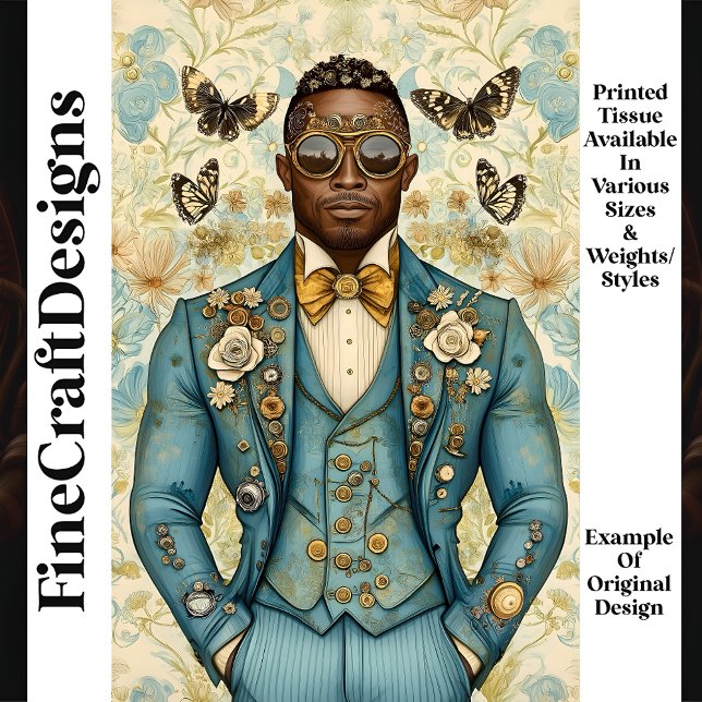 Papel De Seda Afro-Americano Steampunk Male Blue P8 Decoupage (Criador carregado)