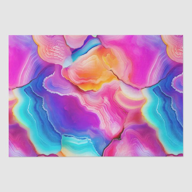 Papel De Seda Ágata Arco-Íris | Padrão Vibrante de Pedra Abstrat (Frente )