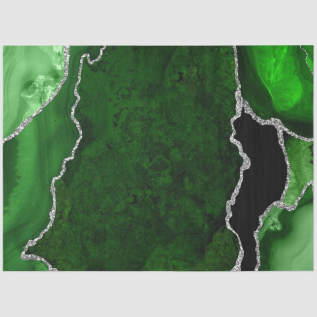 Papel De Seda Ágata Brilhante Falsa Verde e Prata (Frente )