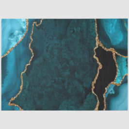 Papel De Seda Ágata Brilho Falso Azul Turquesa e Dourado