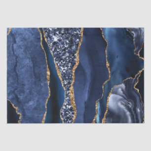 Papel De Seda Ágata do Oceano Brilhante Azul Marinho e Dourado E