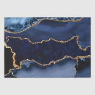 Papel De Seda Ágata Marmore Azul Marinho e Brilho Dourado Falso
