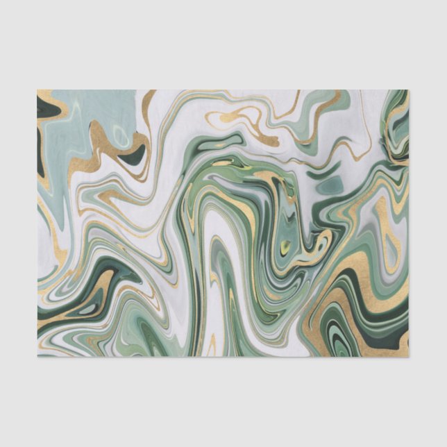 Papel De Seda Ágata/mármore Verde e Dourado 3 (Frente )