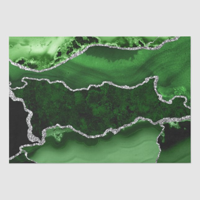 Papel De Seda Ágata Marmorele com Brilho Verde e Prata Falsa (Frente )