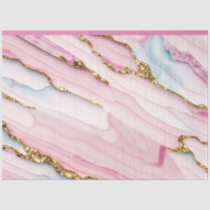 Papel De Seda Agate Marble Trendy Blue Coleção Dourada Rosa
