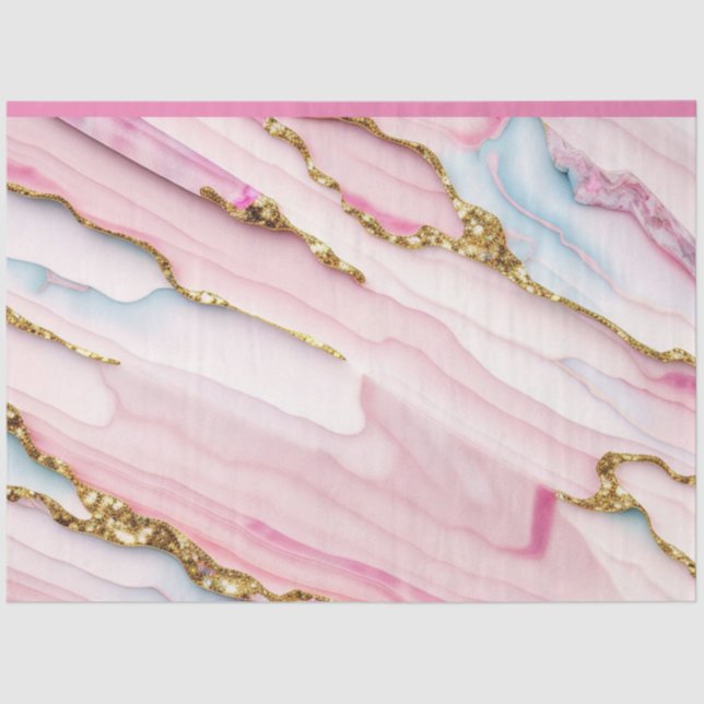 Papel De Seda Agate Marble Trendy Blue Coleção Dourada Rosa (Frente )
