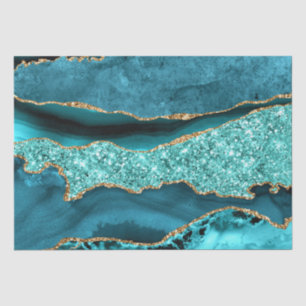 Papel De Seda Agate Teal Blue Glitter Marble Aqua Turquoise