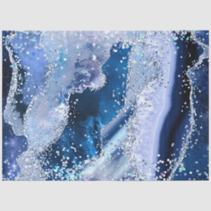 Papel De Seda Agato Azul Chic com Sparkles Opalescentes