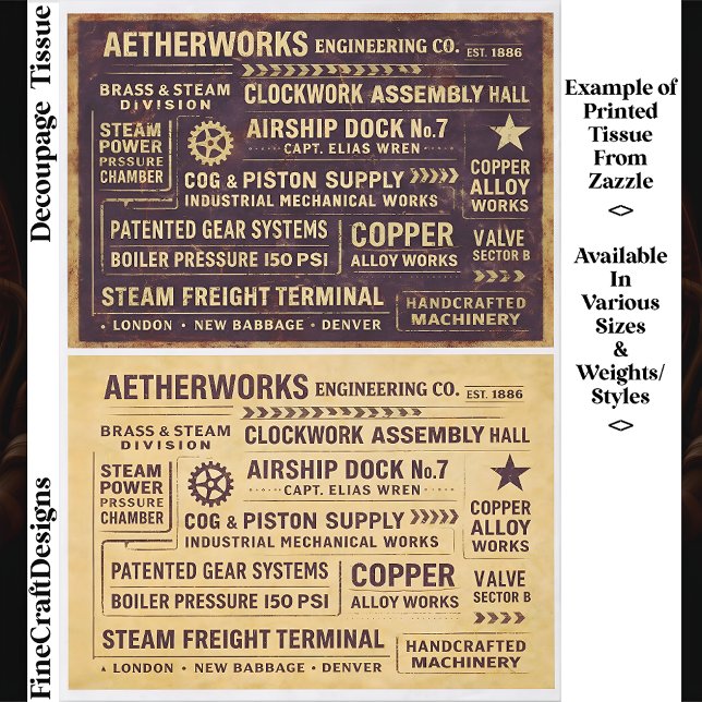 Papel De Seda Aged Distressed Steampunk Work Signs FA8 Decoupage (Criador carregado)