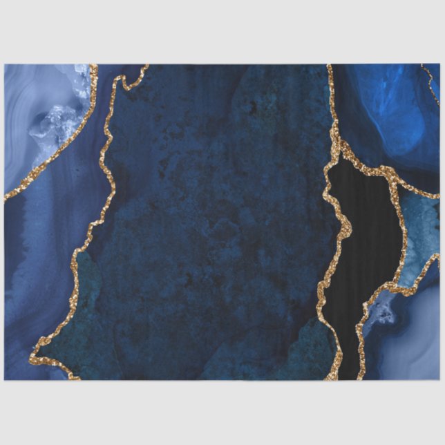 Papel De Seda Agitação de brilho azul e azul-marinho Dourado (Frente )