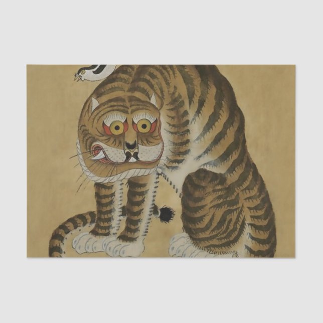 Papel De Seda Agregando Tiger Minhwa com Magpie (Frente )