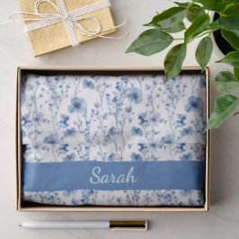 Papel De Seda Água Azul Floral em Aquarela Nome da Flor Silvestr