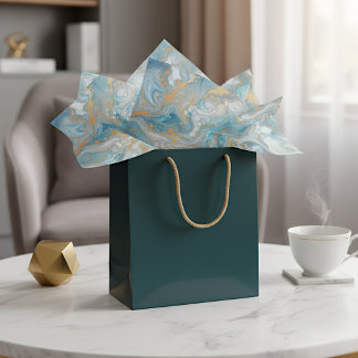 Papel De Seda Água Turquesa Azul Verde Branco Dourado Padrão de 