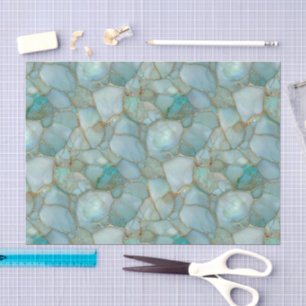 Papel De Seda Água Verde-Azul Dourado Mosaico Aquarela Vidro Mar